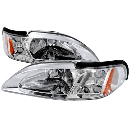 Spec-D Tuning 94-98 Ford Mustang Crystal Housing Headlights Chrome 2LCLH-MST94-TM